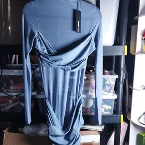 Fashion Nova Elegant Long Sleeve Dress in Slate Blue